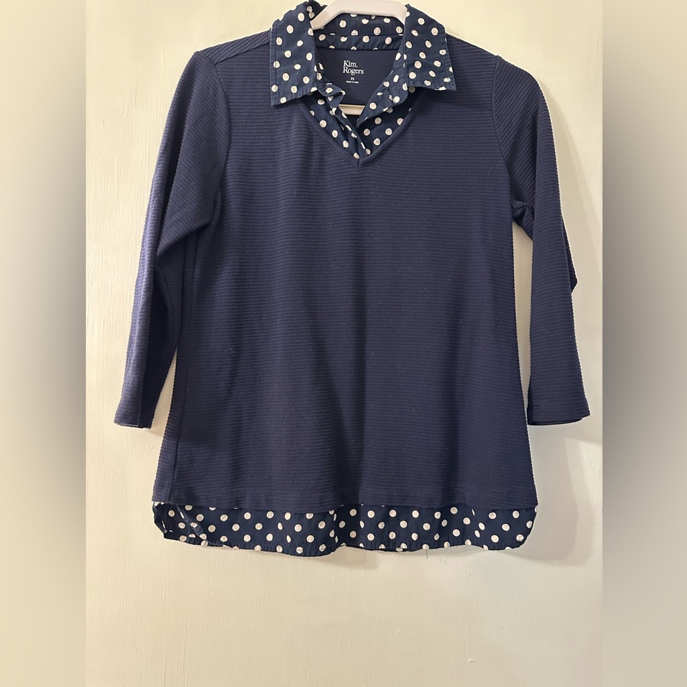 Kim Rogers Navy Blue 3/4 sleeve with Polka Dots